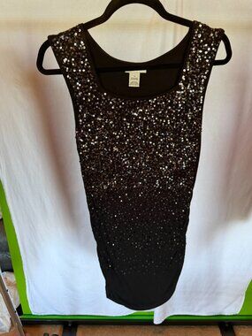 Vertigo Paris Black Ombre Sequin Ruched Sleeveless Top S